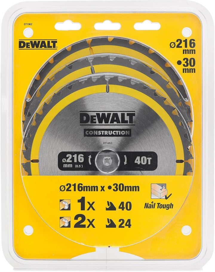 DEWALT Kreissägeblatt-Set DT1962 (für Stationärsägen, Sägeblatt-ø: 216/30 mm, Schnittbreite: 2,6 mm,