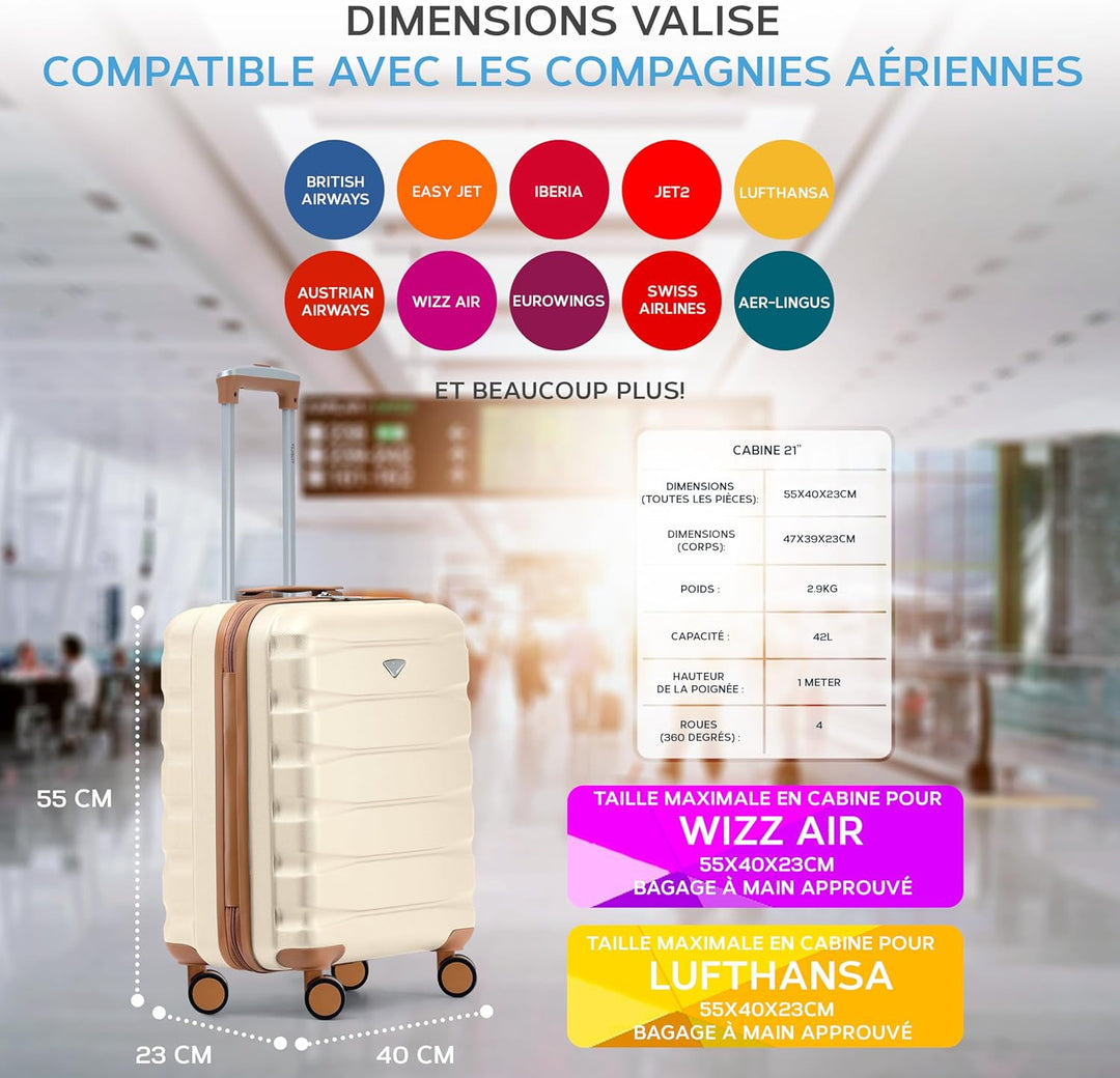 Flight Knight Leichte 4-Rad-ABS-Hartschalenkoffer Handgepack, zugelassen fur uber 35 Fluggesellschaf