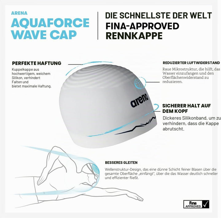 Arena Aquaforce Wave Unisex Adults Racing Silicone Swim Cap for Women and Men Competitive Swimming a