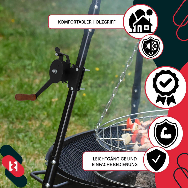 KOTARBAU® Seilzug mit Kurbel für Grill Schwarz Perfekt für Grillreffen mit Bratwürstchen
