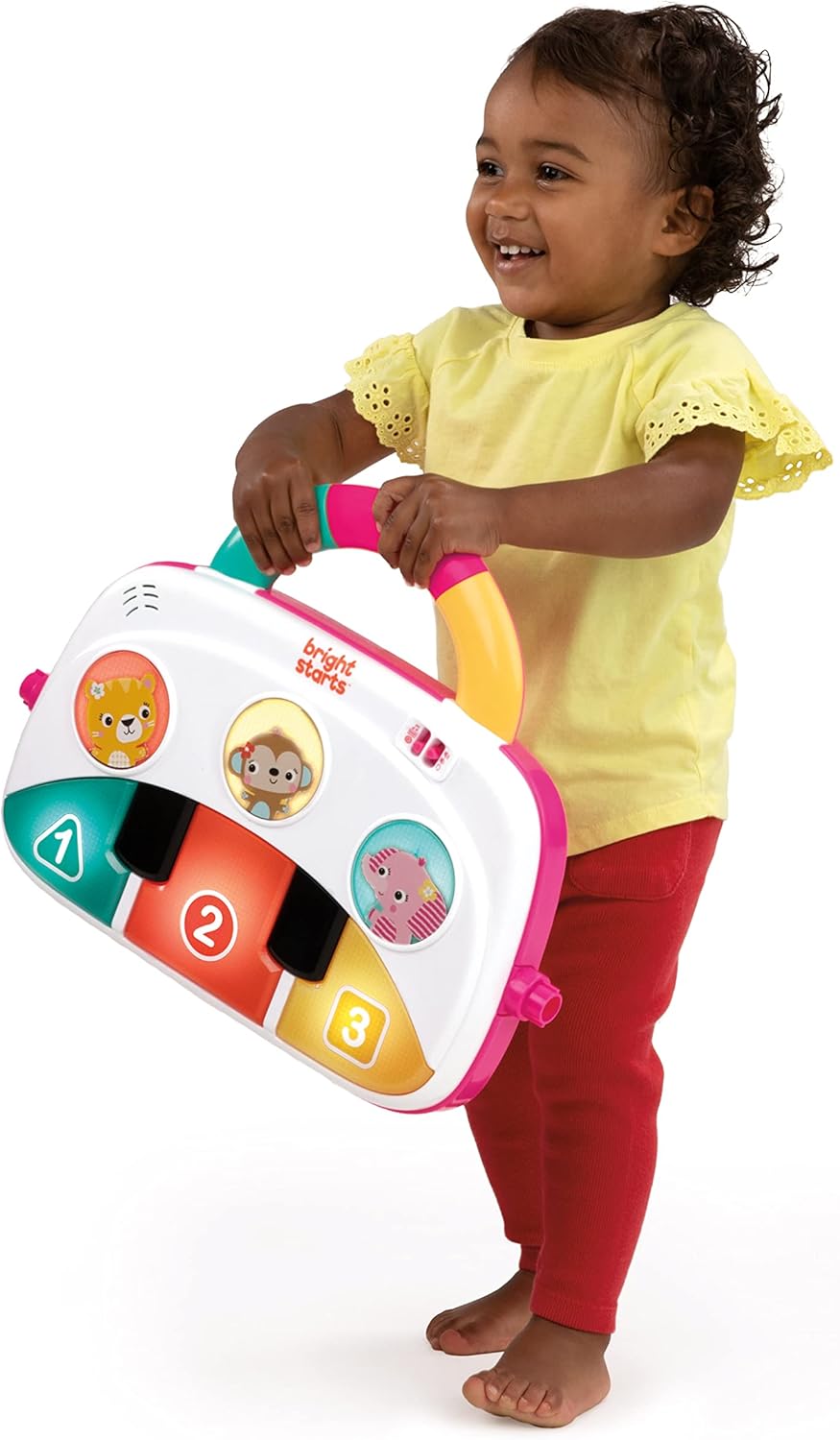 Bright Starts, 4-in-1 Groovin’ Kicks Piano and Drum Activity Gym Play Mat, Detachable Toys, Language