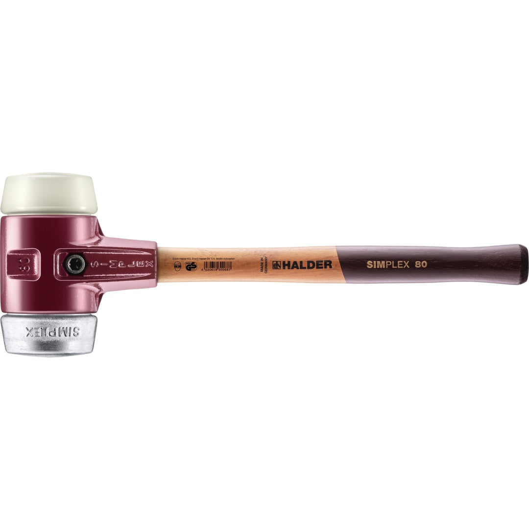 SIMPLEX-Schonhammer, Nylon/Weichmetall; mit Tempergussgehäuse und hochwertigem Holzstiel | D=80 mm |