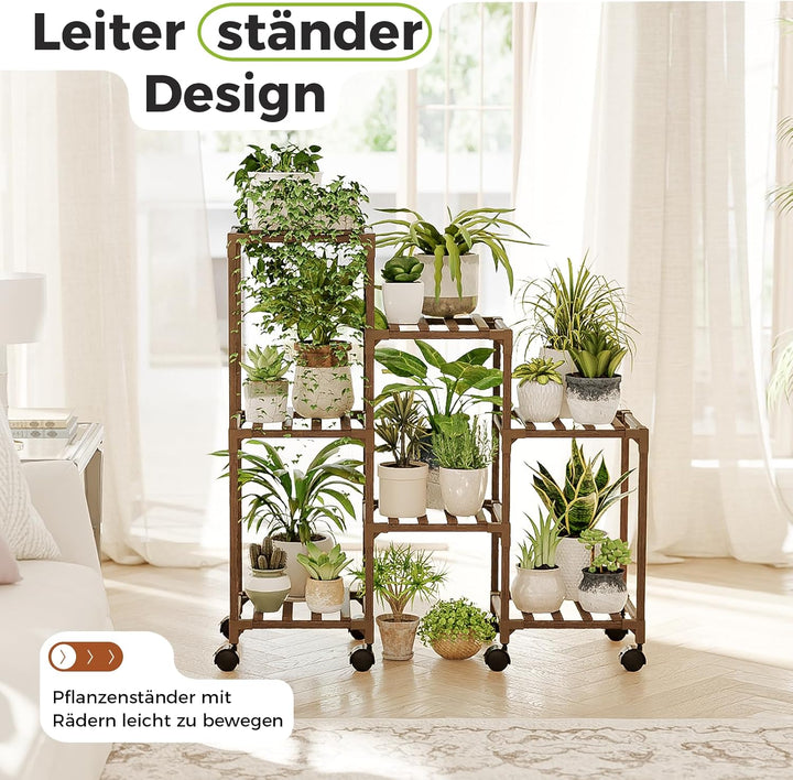 Bamworld Pflanzenständer für Zimmerpflanzen Holz Outdoor gestuftes Pflanzenregal 3 Reifen 7 Topfleit