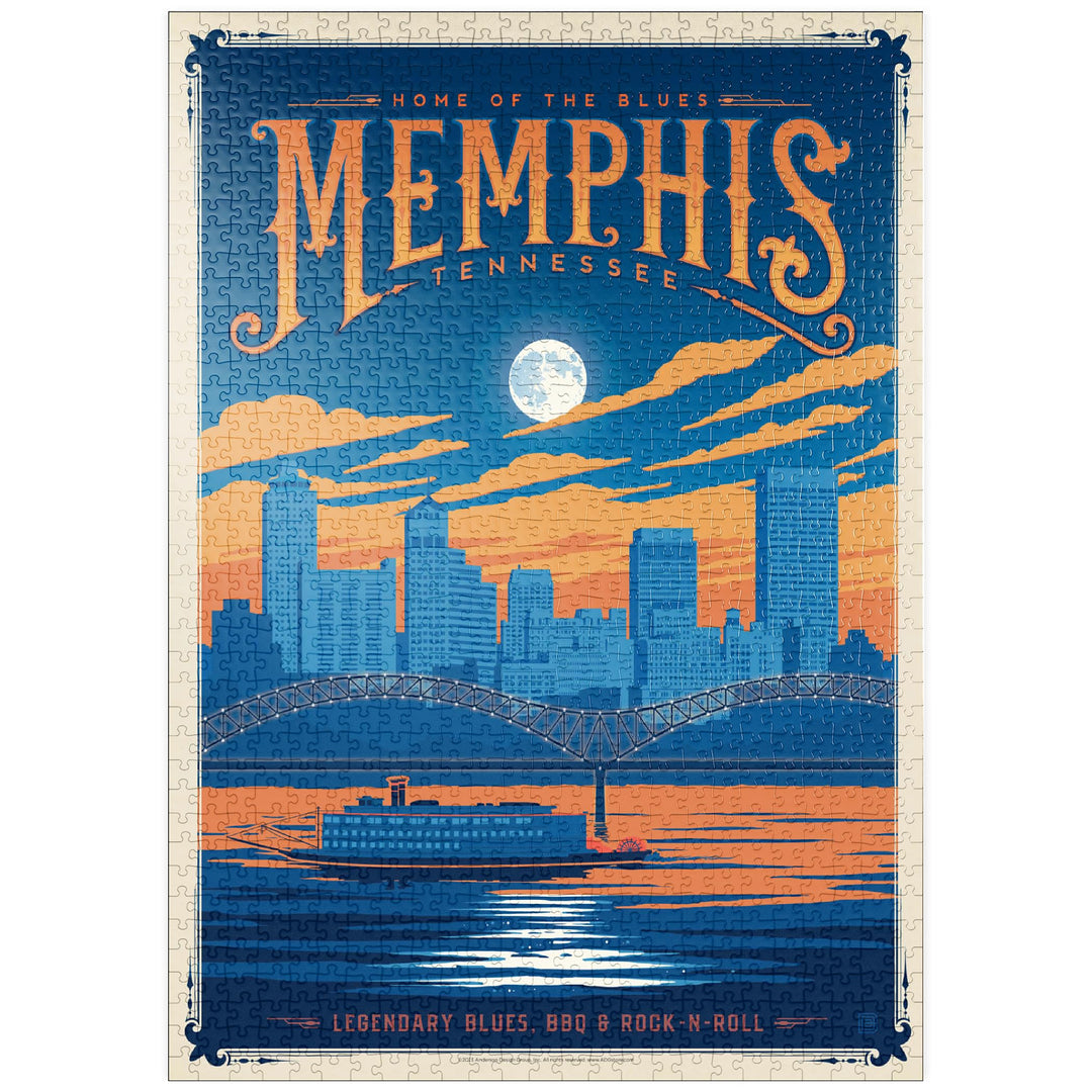 Memphis, TN: Home of Blues, Rock n’ Roll, and Soul, Vintage Poster - Premium 1000 Teile Puzzle - MyP