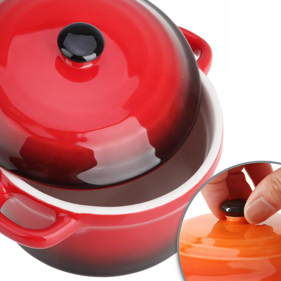 com-four® 4x Auflaufform mit Deckel aus Keramik - Dessertschale für z.B. Ragout fin in orange und ro