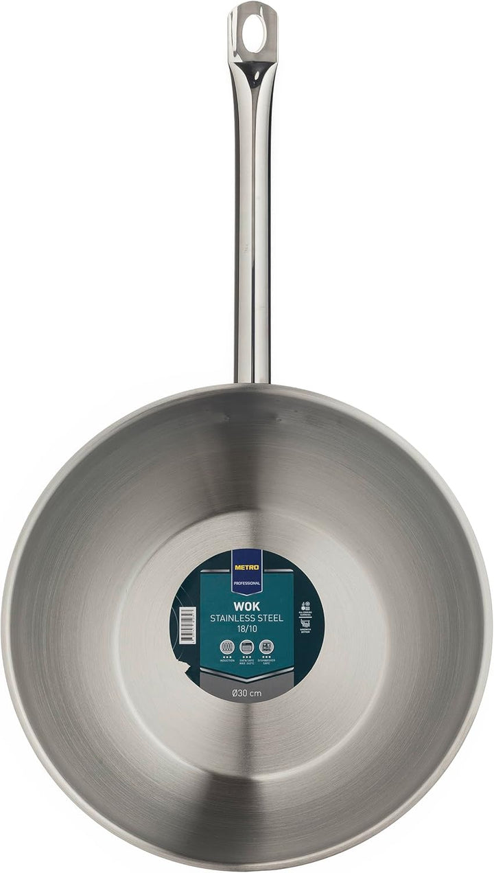 METRO Professional Wok unbeschichtet | Ø 30 cm | Edelstahl | Backofengeeignet bis max. 240 °C | auch
