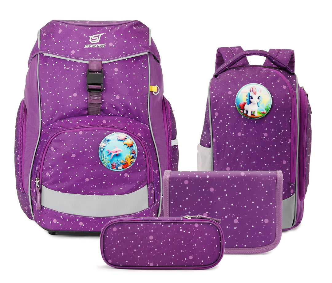 SKYSPER Schulranzen Set 5-teilig für Jungen Mädchen 1. Klasse Grundschule Schulrucksack Sporttasche