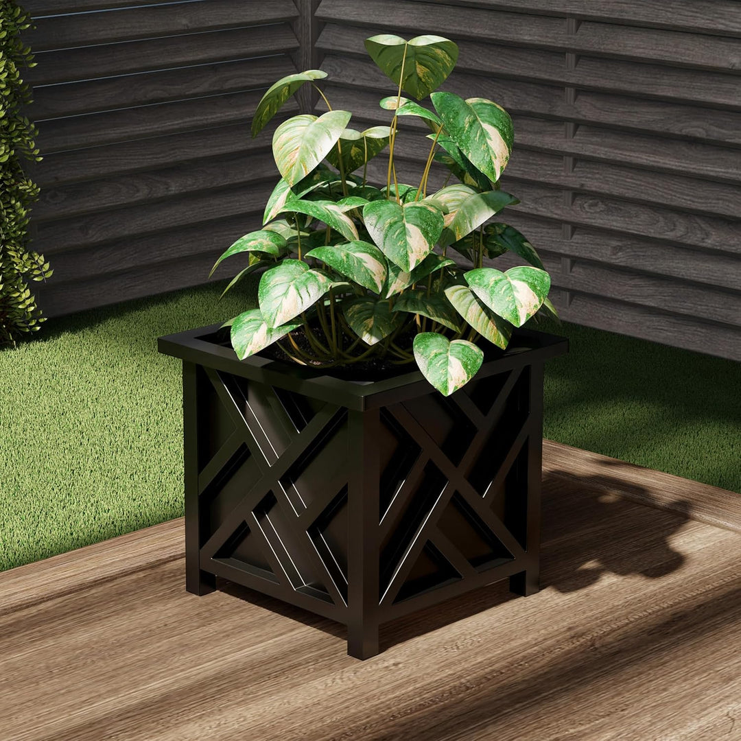 Pure Garden Pflanzkasten mit Gitter-Design, quadratisch, 37 cm, quadratisch, dekorativer Blumen- ode
