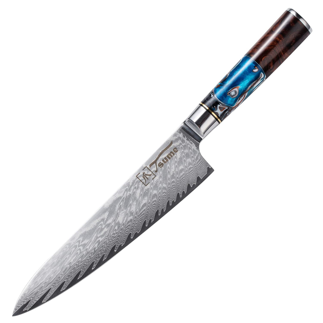 Tsume Kochmesser Gyuto Sturm, Klingenlänge 20cm, Echtes Damast Küchenmesser, 67 Schichten VG10 Edels