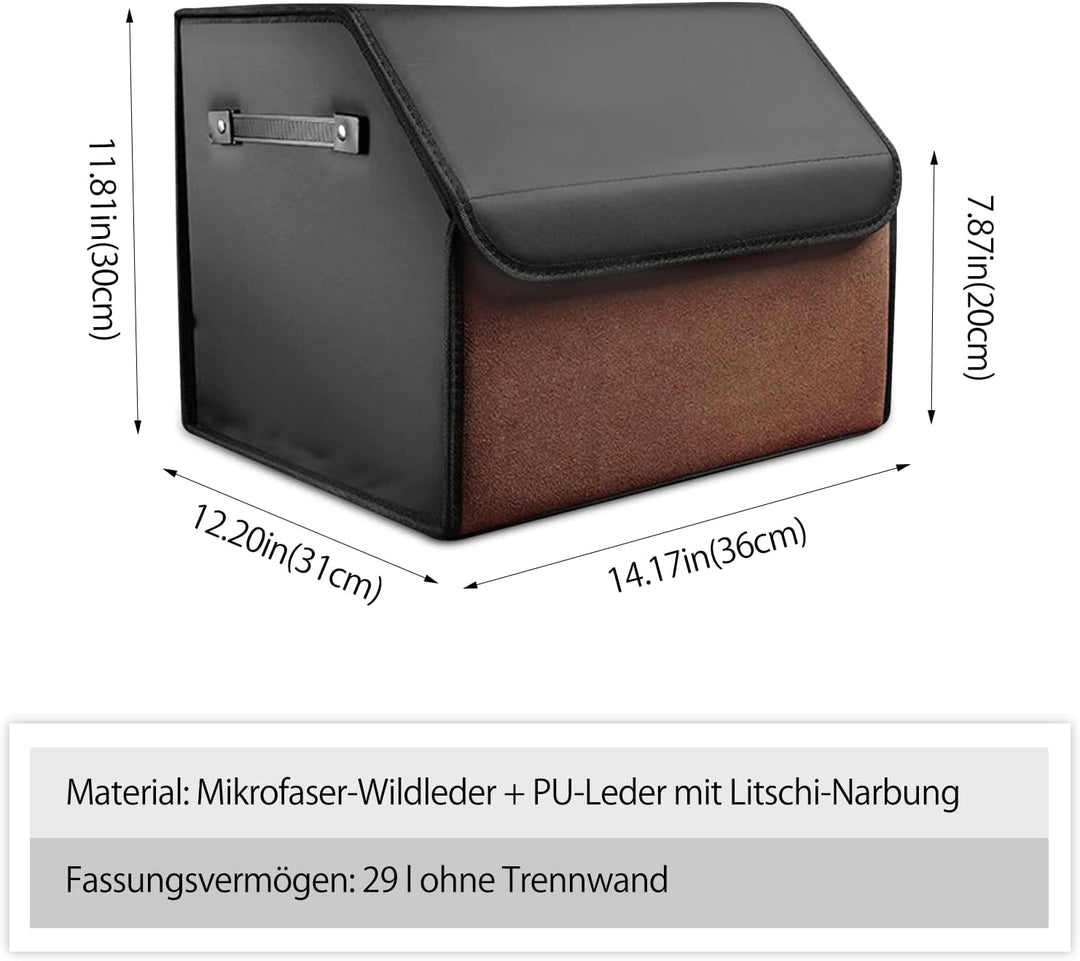 Ergocar Zusammenklappbarer Kofferraum Organizer, PU-Leder und Wildleder Aufbewahrungsbox für Autozub