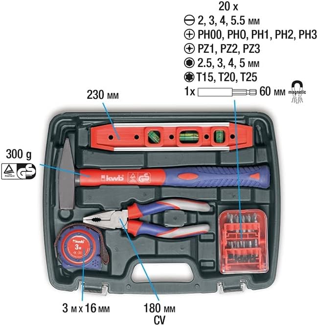 kwb Werkzeug-Koffer inkl. Werkzeug-Set, 40-teilig, gefüllt, robust und hochwertig, ideal für den Hau