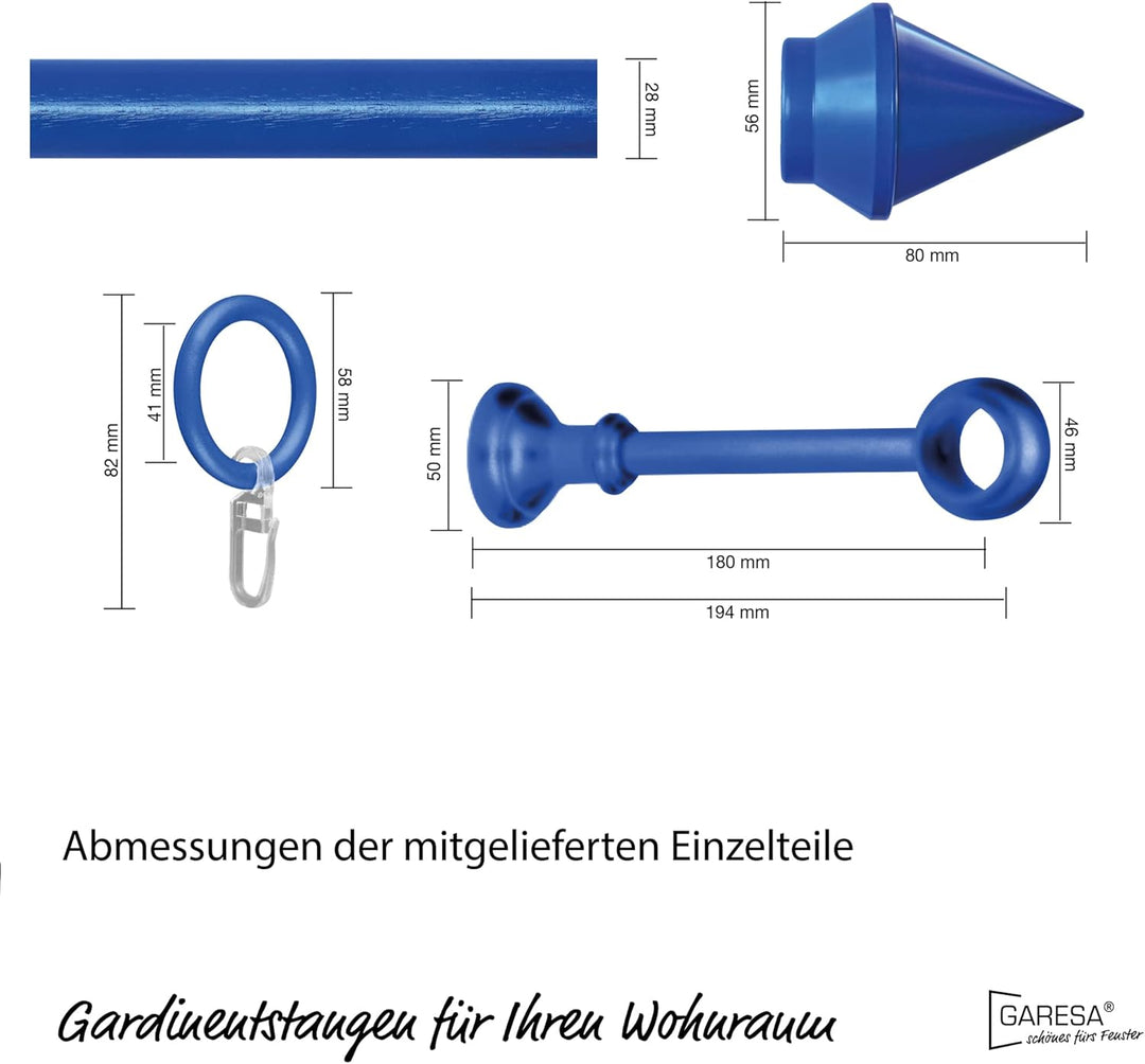 Garesa Gardinenstange Semara Ø 28mm, 1-läufig, Blau I Stabile Vorhangstange inkl. Ringe + Faltenlege