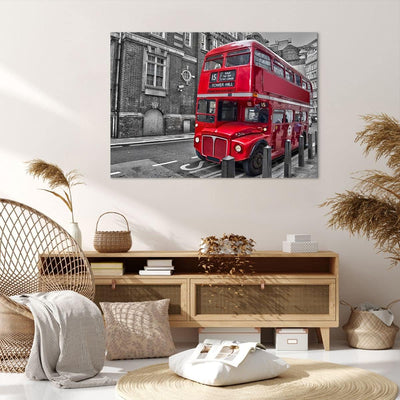 Bilder auf Leinwand 100x70cm Leinwandbild Bus Denkmal London Geschichte Gross Wanddeko Bild Schlafzi