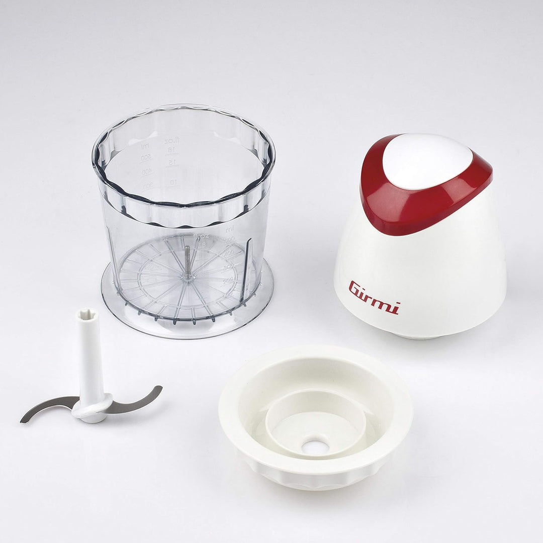 Girmi TR01 Zerkleinerer, 350 W, Klingen aus Edelstahl, Betrieb Pulse, 500 ml, Weiss Weiss / Rot, Wei
