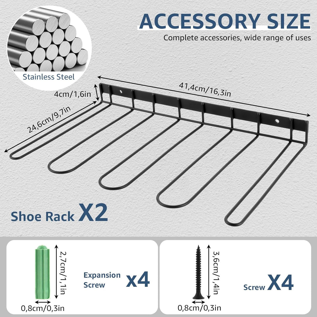 2 Stück Schuhregal Wand Metall Schwarz, Stiefelhalter für 4 Paar, Schuhregal Stiefel, Stiefel Aufbew
