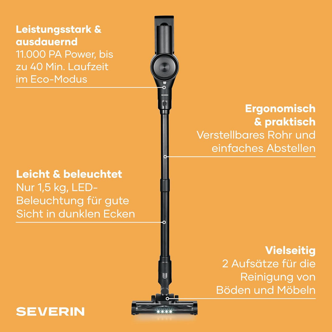 Severin Akku-Staubsauger kabellos, nur 1,5 kg/130W/40 Min., 0,5L, Verstaufunktion, höhenverstellbare