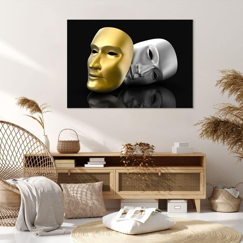 Bilder auf Leinwand 100x70cm Leinwandbild Maske Theater Bühne Schauspieler Gross Wanddeko Bild Schla