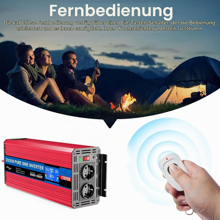 ETREPOW 3000w Spannungswandler 12v Auf 230v Reiner Sinus Wechselrichter mit 2 EU-Steckdose und Einer