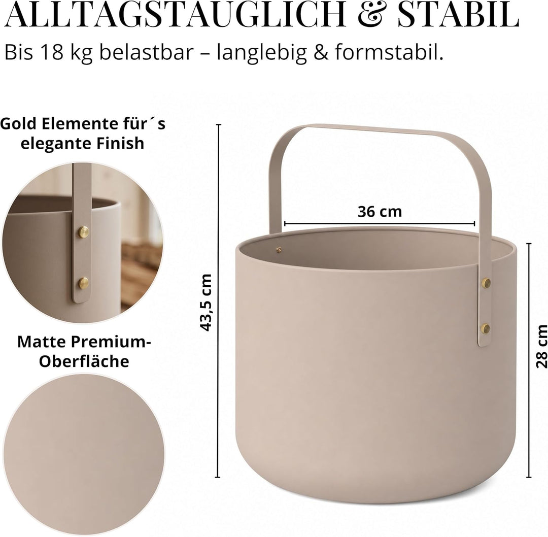 LIVLIG Design Kaminholzkorb Metall, Holzkorb für Kaminholz mit Henkel, Grosser Korb für Kaminholz 36