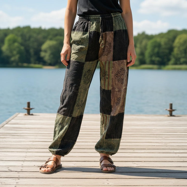 GURU SHOP Aladinhose, Patchwork, Unikat Pluderhose, Boho Hose, Damen 38 Grün, 38 Grün