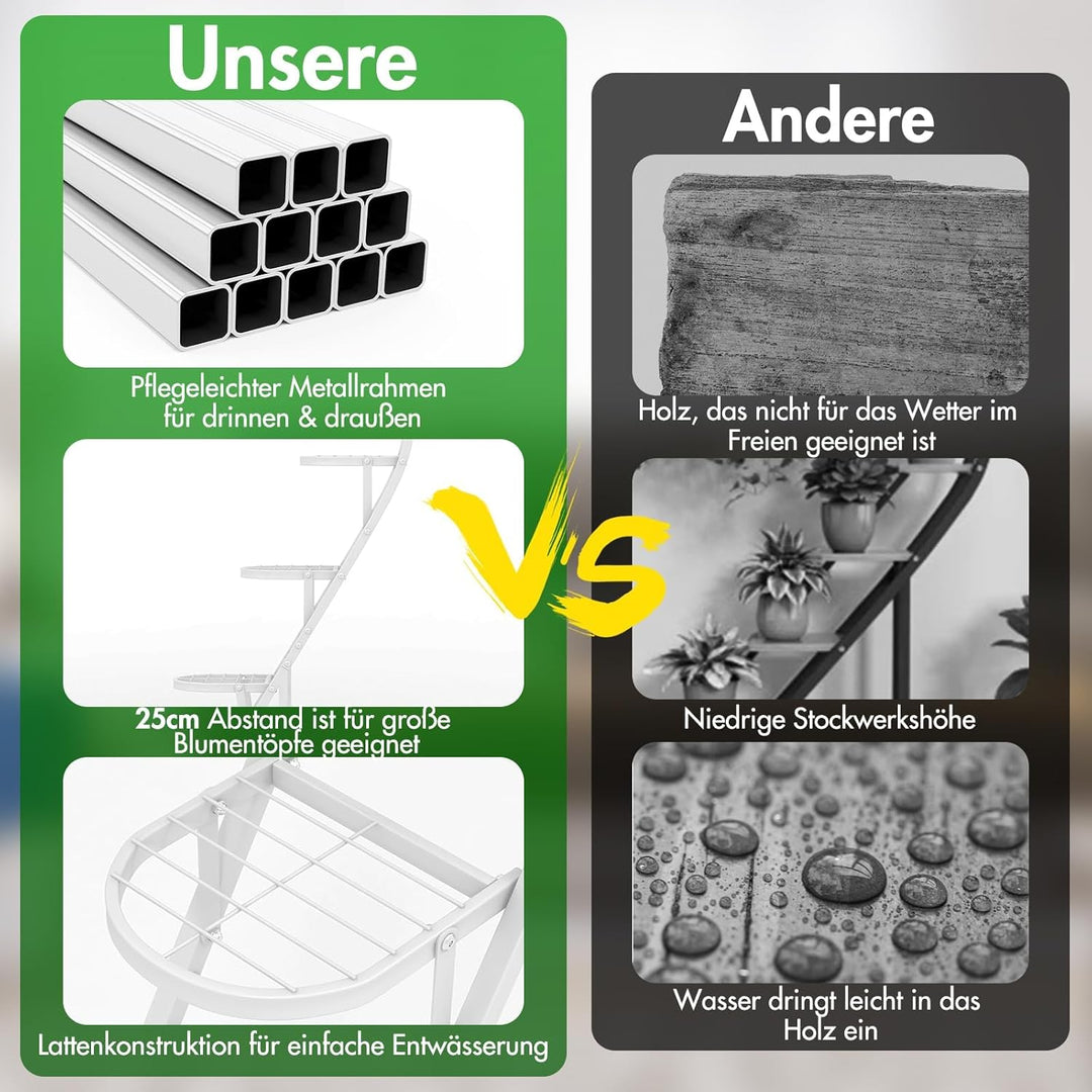 RELAX4LIFE 5-stufiger Pflanzenständer Metall, Blumentreppe Herzförmig, Pflanzenregal mit 4 Haken, Bl