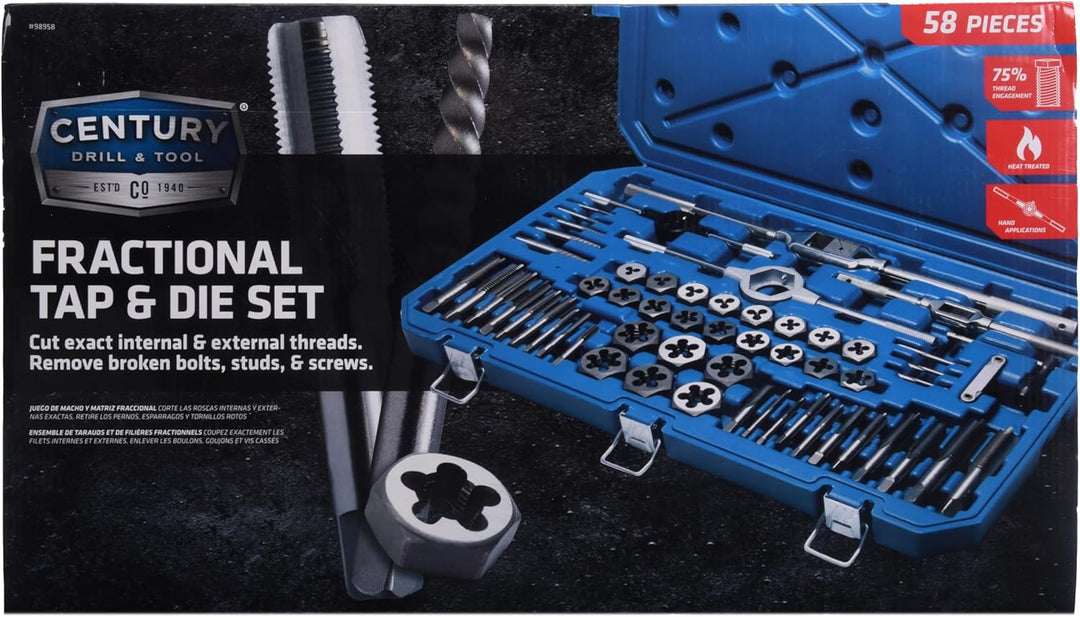 Century Drill & Tool 98958 Gewindebohrer und Schneideisen aus Karbonstahl, 58-teilig 58-Piece, 58-Pi