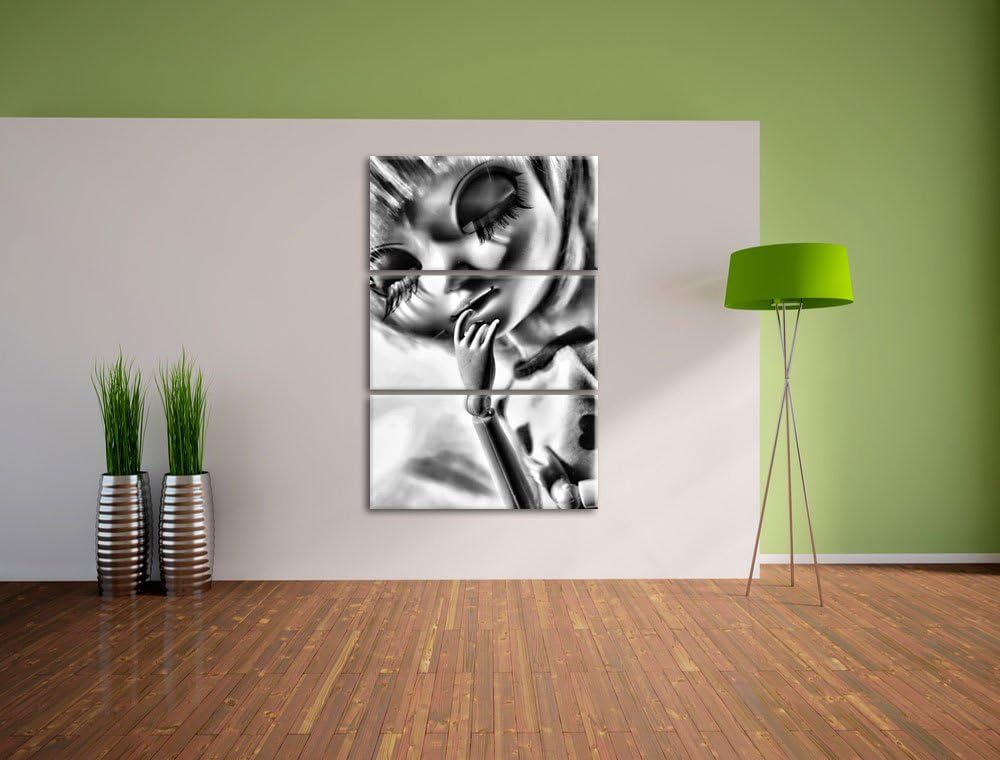 Pixxprint Monocrome, hübsches Pullip-Püppchen mit sehr Langen Wimpern 3-Teiler Leinwandbild 120x80 B
