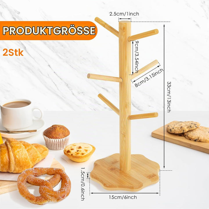 VAVPUP 2 Stück Brezelständer,Brezelhalter aus Holz in Baumform,Stabil Tassenhalter,6-armig,Höhe 33cm