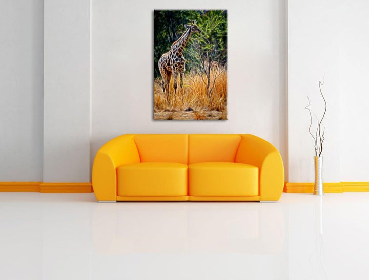 Giraffe beim Fressen Deluxe Format: 100x70 cm auf Leinwand, XXL riesige Bilder fertig gerahmt mit Ke