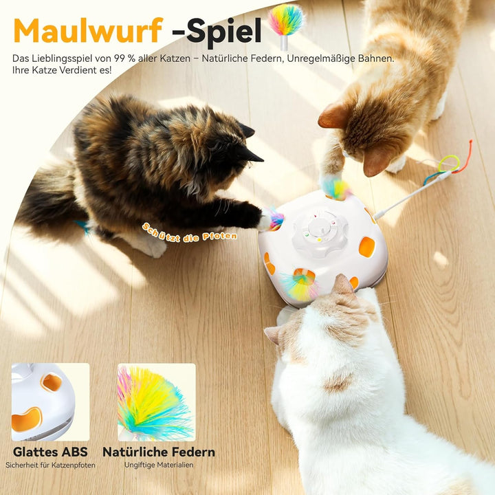 GoldenSun Katzenspielzeug, 5-in-1 Interaktives Katzenspielzeug für Wohnungskatzen, Automatisches Klo