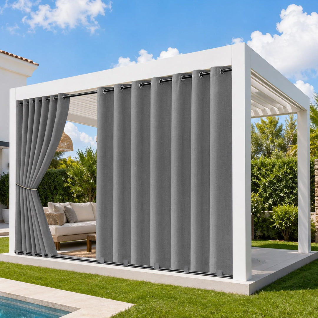Rosnek Outdoor Vorhang Wetterfest Extra Breit B254 x H214 cm, 100% Blickdicht Winddicht mit Ösen Obe