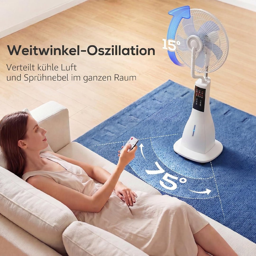 HOMCOM Ventilator mit Wasserkühlung, Luftbefeuchter, Standventilator mit Sprühnebel, 3 Modi, Fernbed
