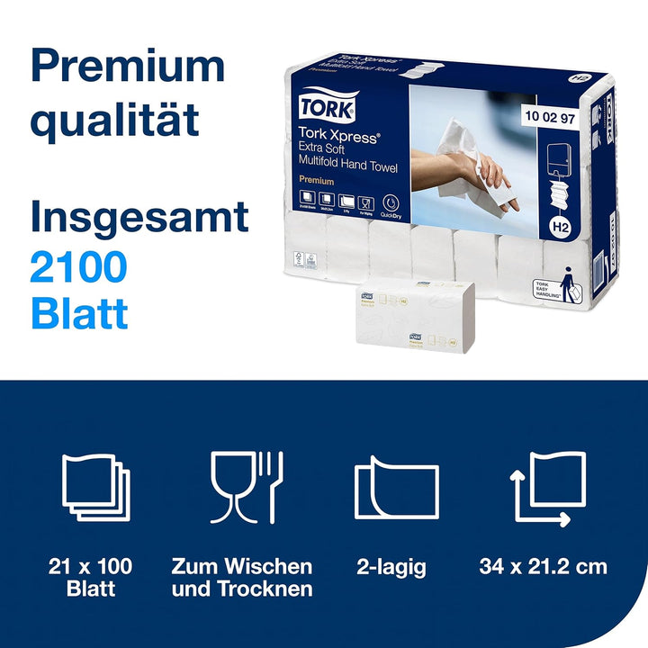 Tork Xpress extra weiche Multifold Papierhandtücher 100297 - H2 Premium umweltschonende Falthandtüch