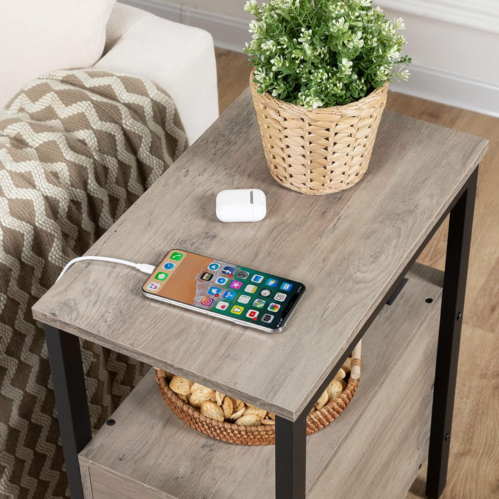 HOOBRO Beistelltisch mit Ladestation, Sofatisch mit 2 Schubladen und USB-Anschluss und Steckdose, Na