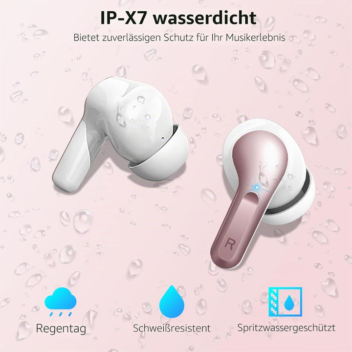 Ordtop Kopfhörer Kabellos Bluetooth, Stereo Tiefer Bass Wireless Earbud, ENC Noise Cancelling Mic, U