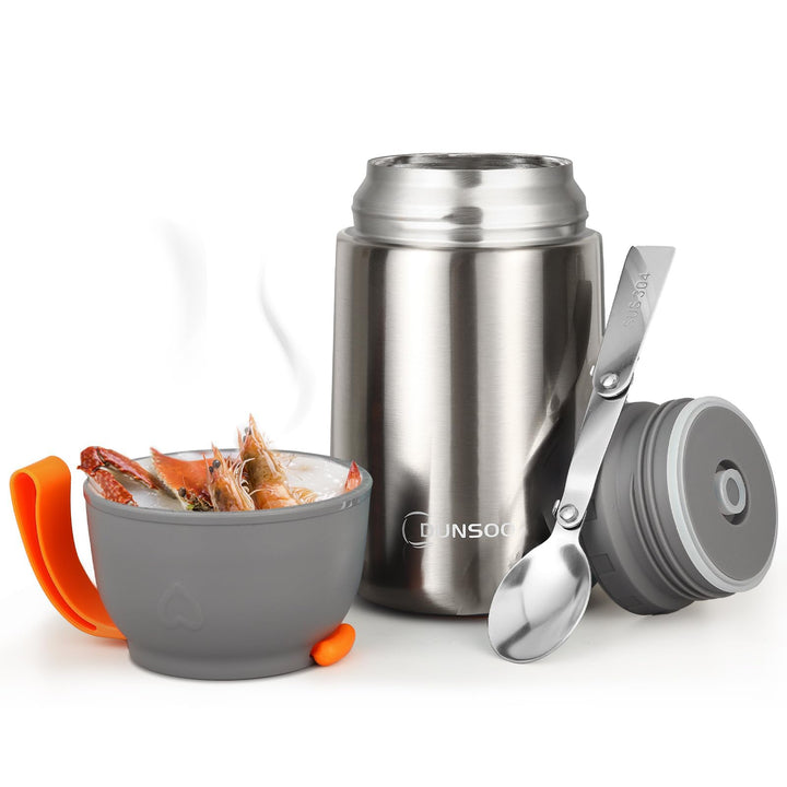 Thermobehälter für Essen 650ml | Wärmebehälter für Speisen Edelstahl mit Faltbaren Löffel | Thermo L