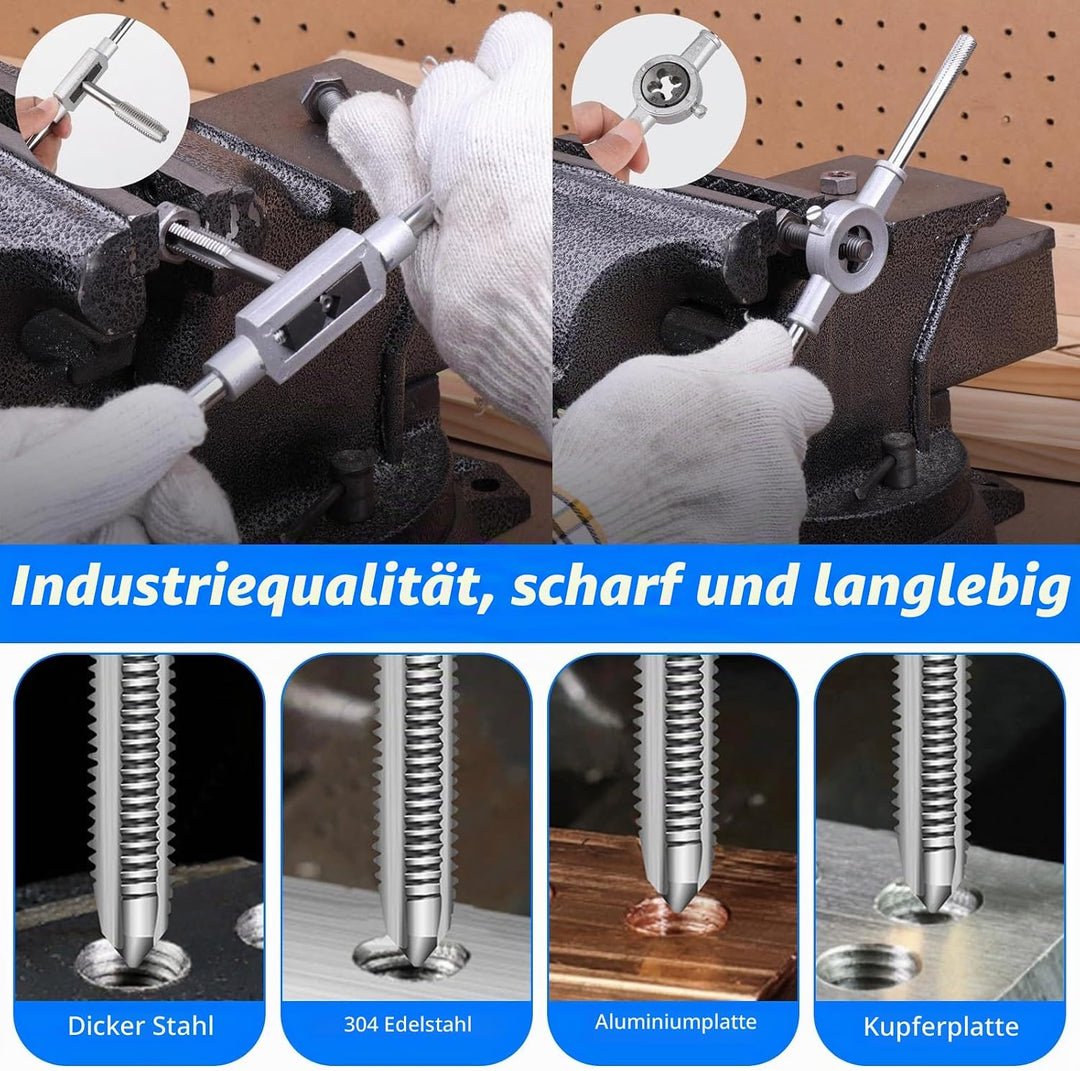 Gewindeschneider Gewindebohrer Werkzeug Set Gewindeschneidsatz Metrisch M3-M12, 20 Tlg Feingewindesc