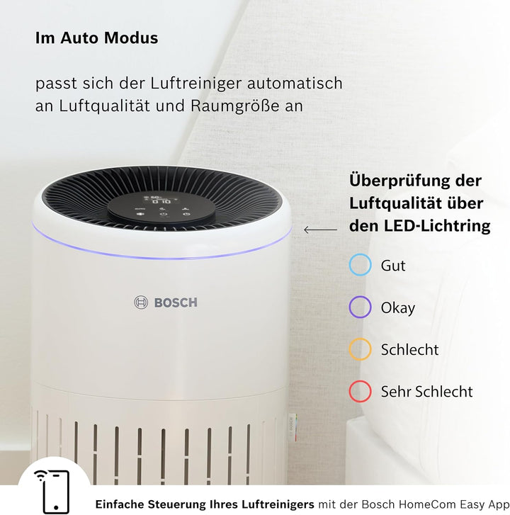 Bosch Air 4000i App-gesteuerter Luftreiniger - Für Räume bis zu 62,5 m² - Entfernt Schadstoffe - Mit