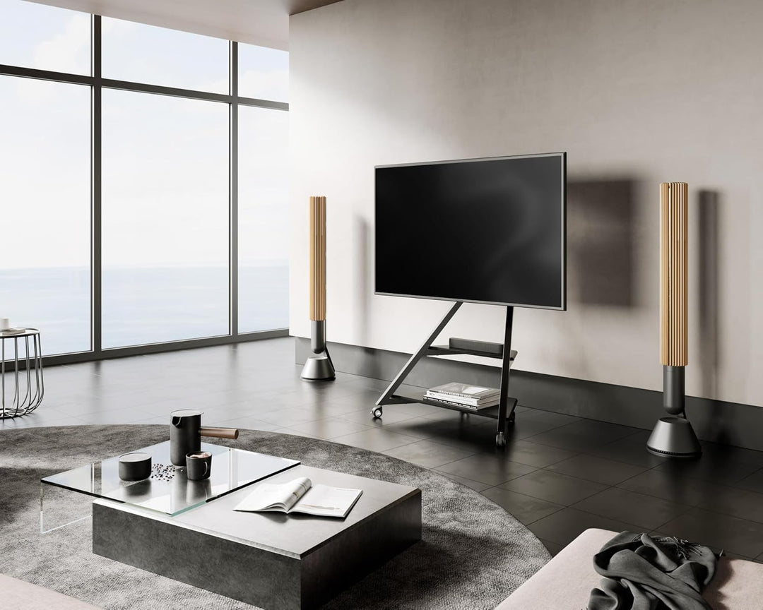 FITUEYES Design TV Ständer Rollbar für 55-88 Zoll Fernseher Mobiler TV Stand höhenverstellbar schwen