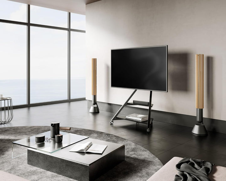 FITUEYES Design TV Ständer Rollbar für 55-88 Zoll Fernseher Mobiler TV Stand höhenverstellbar schwen