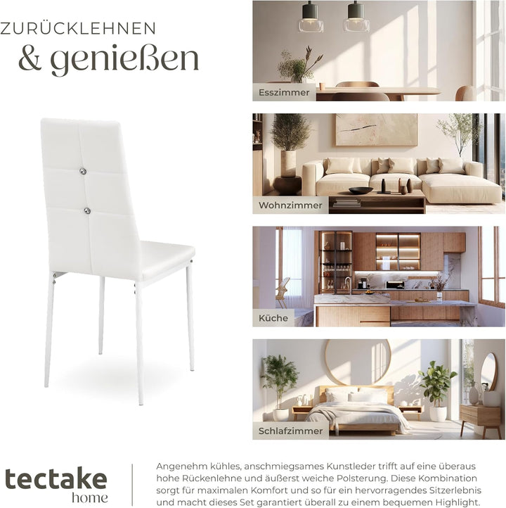 tectake® Moderne Stühle, 6er Set, 6X Stuhl mit Bezug aus Kunstleder, Glitzersteine, als Küchenstühle