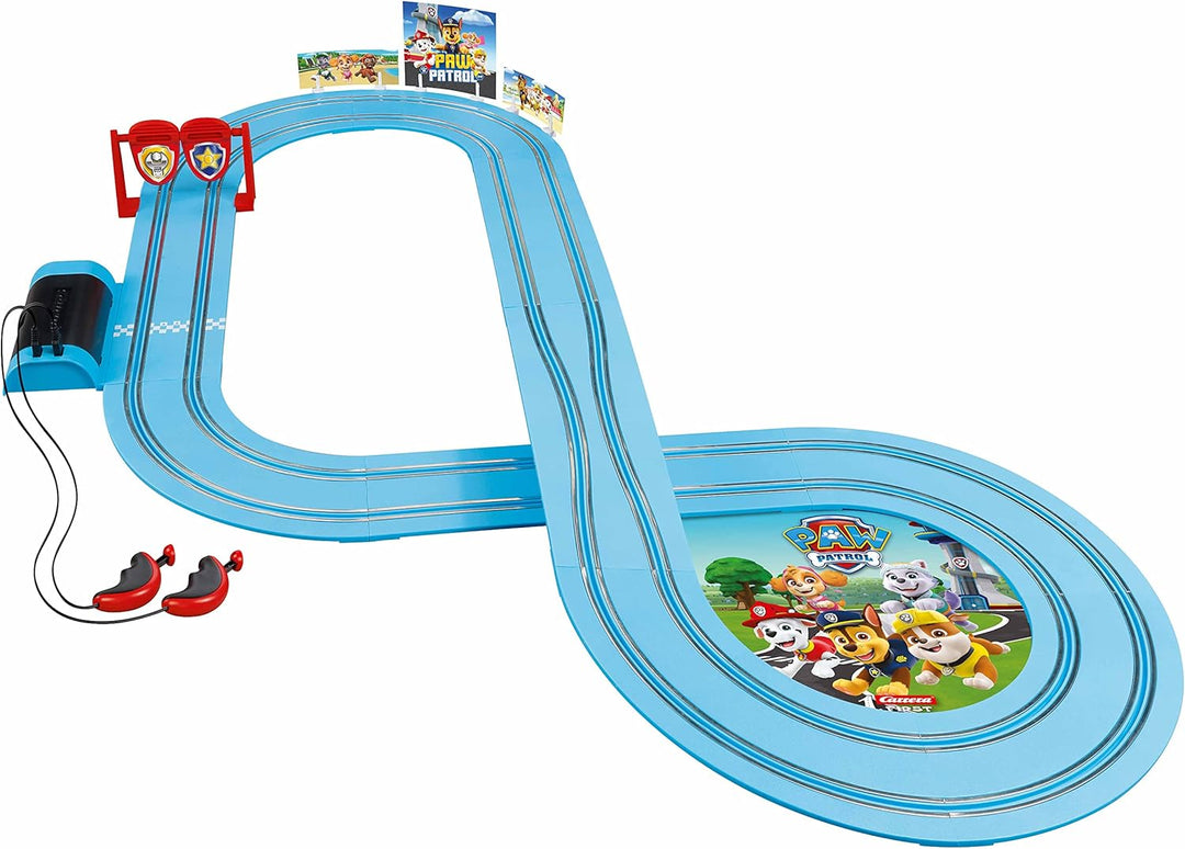 Carrera - 20063035 - FIRST PAW PATROL On the Double 2,4m Rennstrecken-Set | 2 ferngesteuerte Fahrzeu