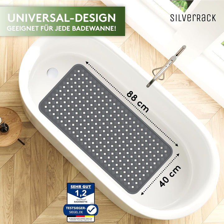 SilverRack Badewannenmatte 88x40 cm (Anthrazit RAUTEN) - Antirutschmatte Badewanne BPA frei für Kind