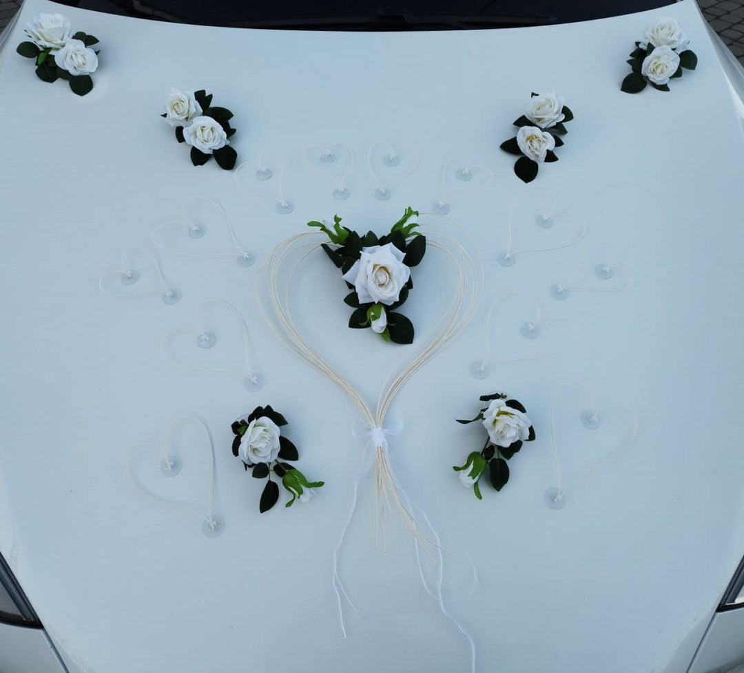 LIEBESHERZEN Braut Paar Rose Deko Dekoration Autoschmuck Hochzeit Car Auto Wedding Deko Girlande PKW