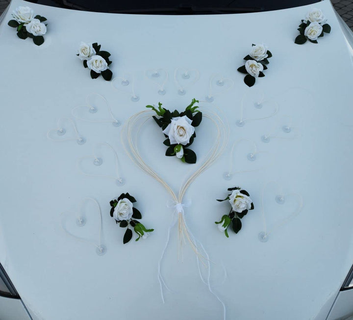 LIEBESHERZEN Braut Paar Rose Deko Dekoration Autoschmuck Hochzeit Car Auto Wedding Deko Girlande PKW