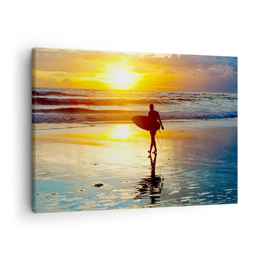 Bilder auf Leinwand Surfer sonnenuntergang ozean brett Leinwandbild 70x50cm Wandbilder Dekoration Wo