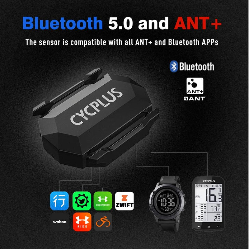 CYCPLUS Fahrrad Trittfrequenzsensor oder Geschwindigkeitssensor Dual Modul Bluetooth und ANT + Zwei