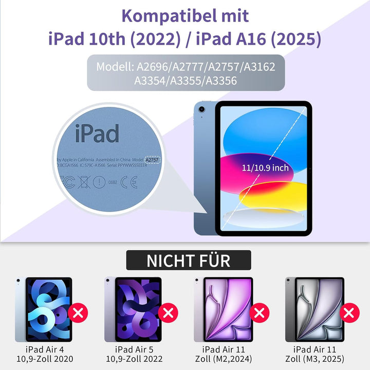 GAOJIE Tastatur Hülle für iPad A16 11 Generation 11 Zoll 2025/10 Generation 10,9 Zoll 2022, Schutzhü