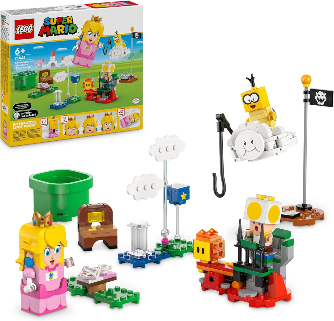 LEGO Super Mario Abenteuer mit der interaktiven Peach, Spielset für Kinder mit gelbem Toad, Nintendo