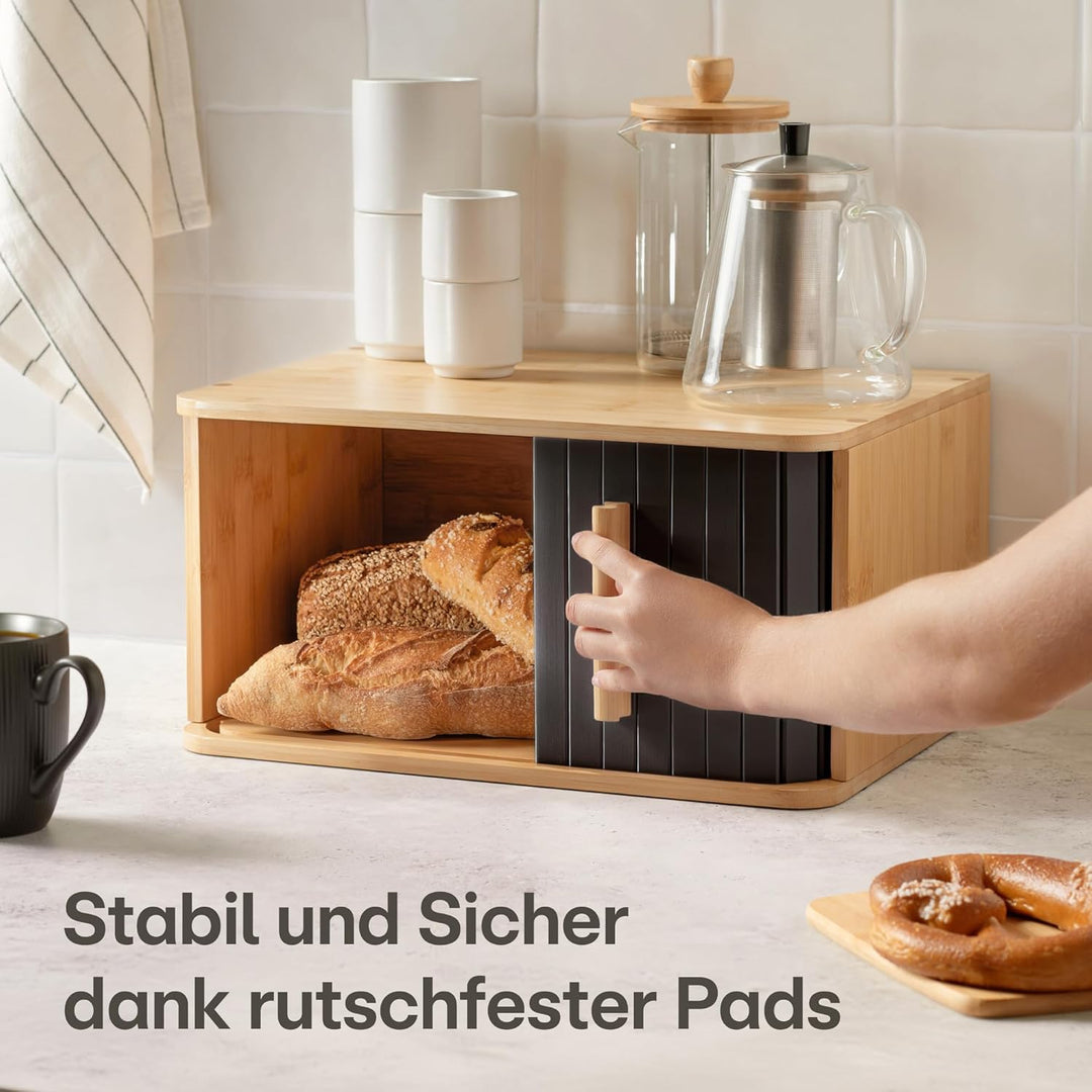 Praknu Brotkasten Gross aus FSC® Holz mit Schiebetür - Brotaufbewahrung 40x28cm - Platzsparend und s